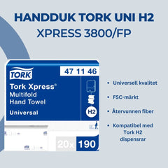 Handduk TORK Uni H2 Xpress 3800/fp - Primmeshiper
