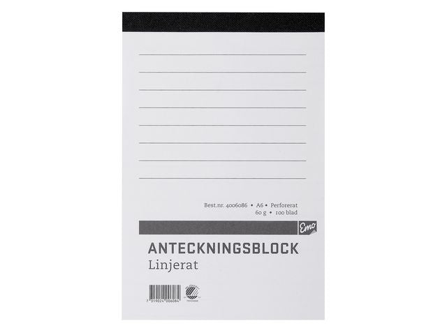 Anteckningsblock A6 100 blad perf linj - Primmeshiper