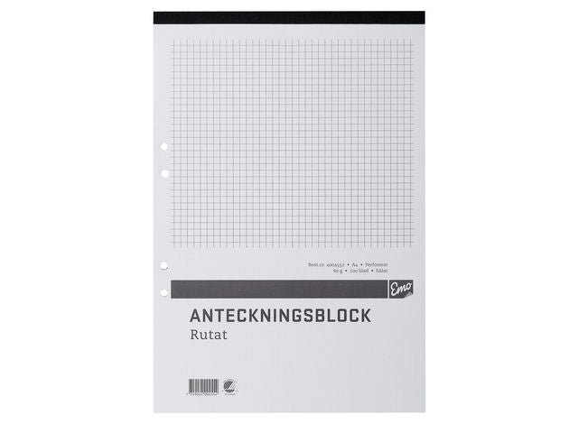 Anteckningsblock A4 100bl hål perf rutat - Primmeshiper