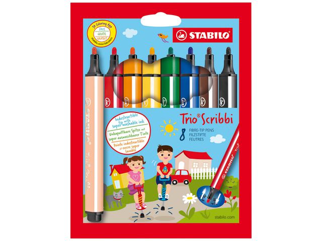 Fiberpenna Trio Scribbi 8 färger - Primmeshiper