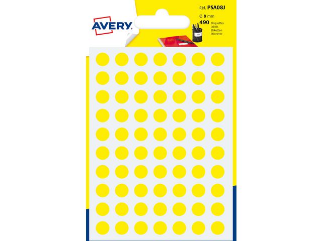 Etikett AVERY 8mm gul 490/fp - Primmeshiper