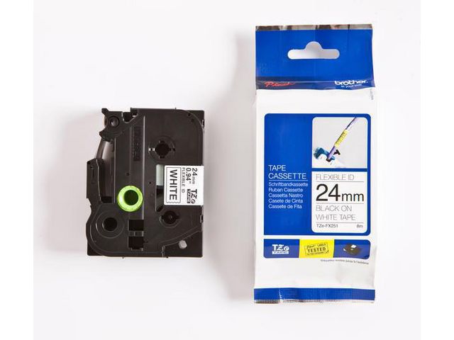 Tape BROTHER TZE-FX251 24mm svart på vit - Primmeshiper