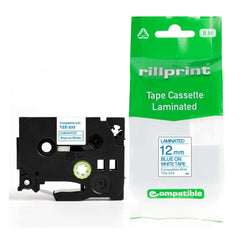 Tape 12mm TZe-233 blå på vit Primmeshiper