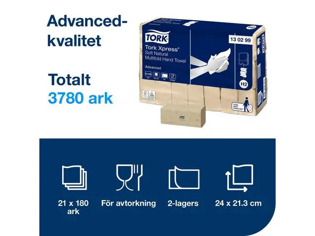 Handduk TORK Adv H2 2-lag natur 3780/fp - Primmeshiper