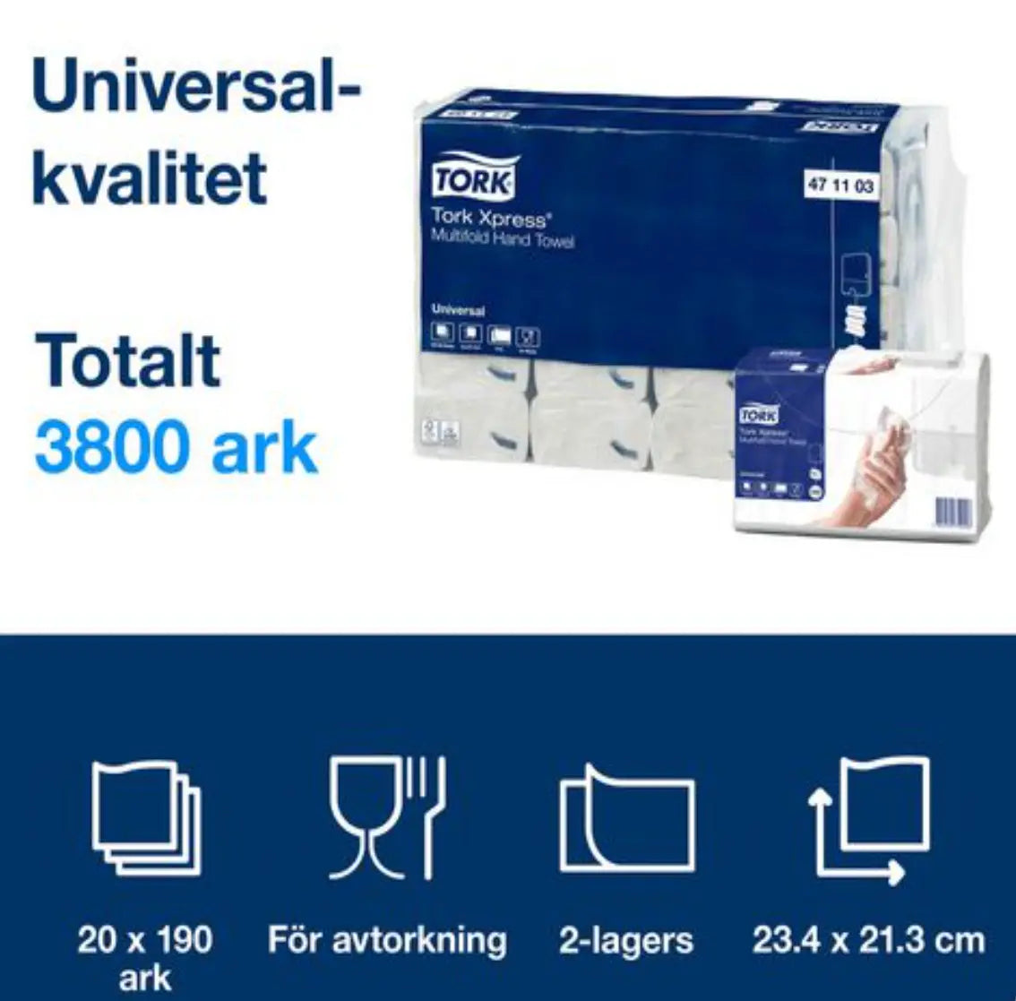 Handduk TORK Uni H2 2-lag vit 3800/fp - Primmeshiper
